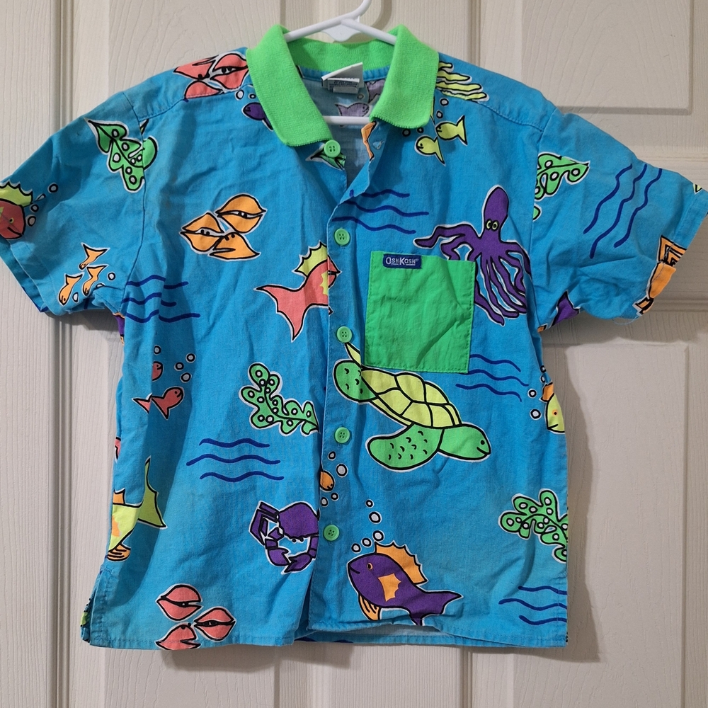 Vintage Rare OshKosh B'gosh Kids Vibrant Sea Life Button Down Shirt